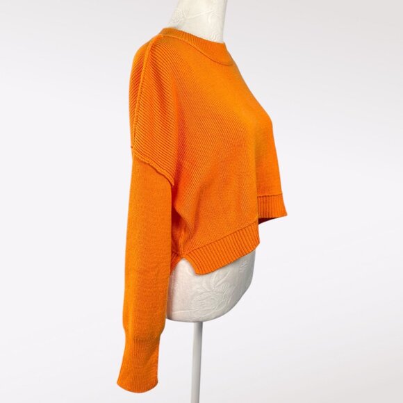 Pink Rose Orange Ribbed Knit Sweater Drop Shoulder Boxy Fit Small - Picture 6 of 9